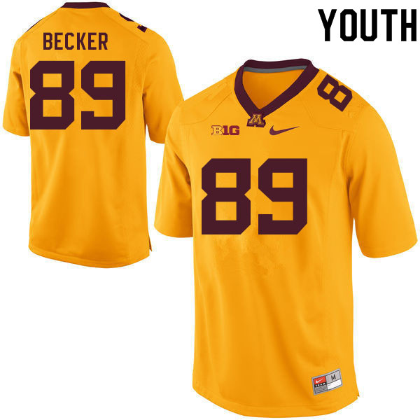 Youth #89 Nate Becker Minnesota Golden Gophers College Football Jerseys Sale-Gold - Click Image to Close